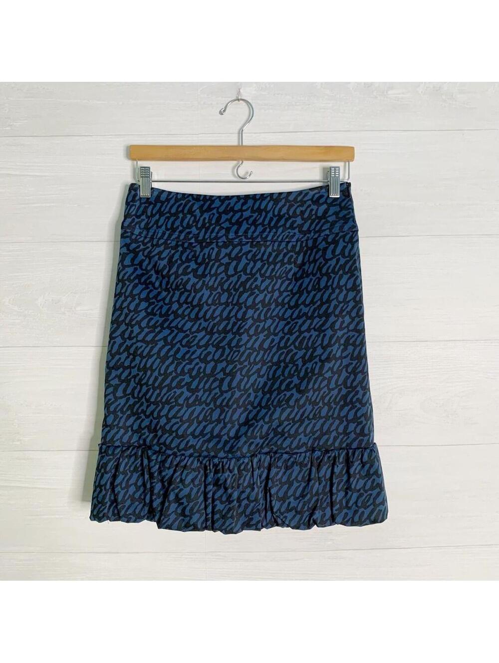 Sara Campbell Size 4 Blue Black Abstract Ruffle Hem Pencil Skirt Made USA